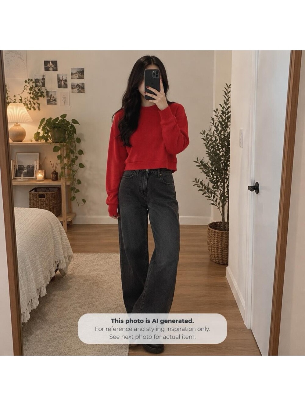 H&M Red Cropped Sweatshirt Medium
